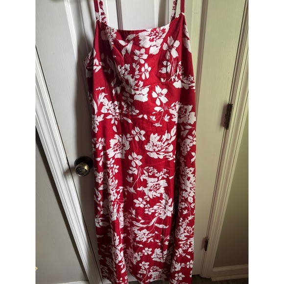 Madewell Dresses & Skirts - Madewell Red White Floral Linen Blend Maxi Dress Smocked Back Size 12
